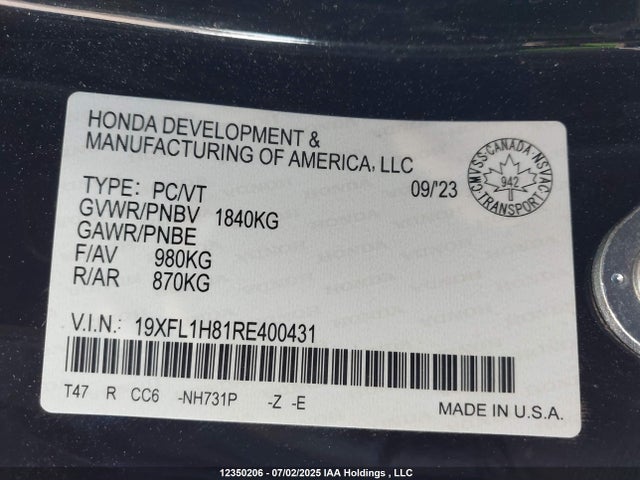 19XFL1H81RE400431 Honda l15b7