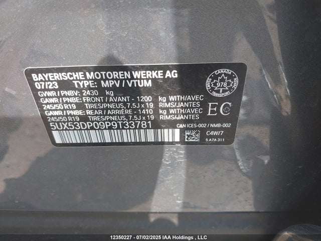 5UX53DP09P9T33781 BMW X3