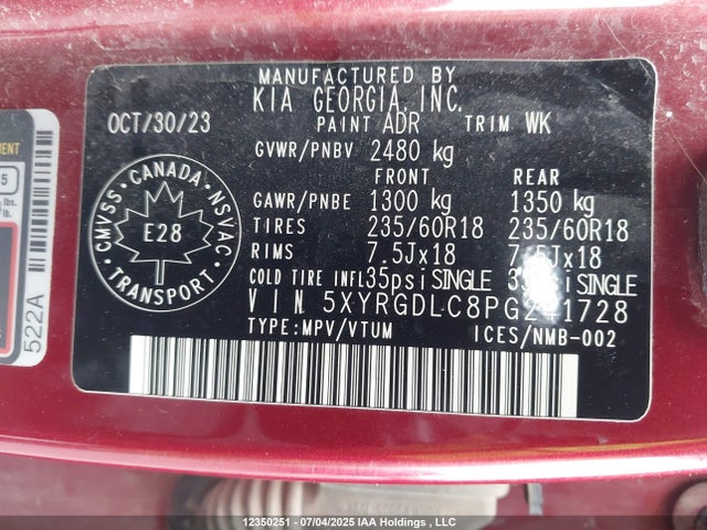 5XYRGDLC8PG241728 KIA gdi theta-iii