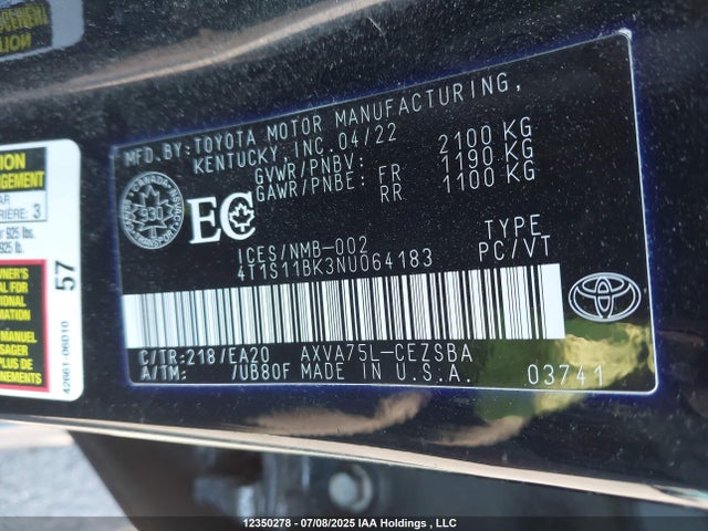 4T1S11BK3NU064183 Toyota a25a-fks