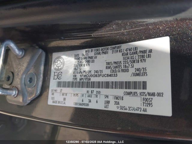 1FMCU0G93FUC84033 Ford 2015