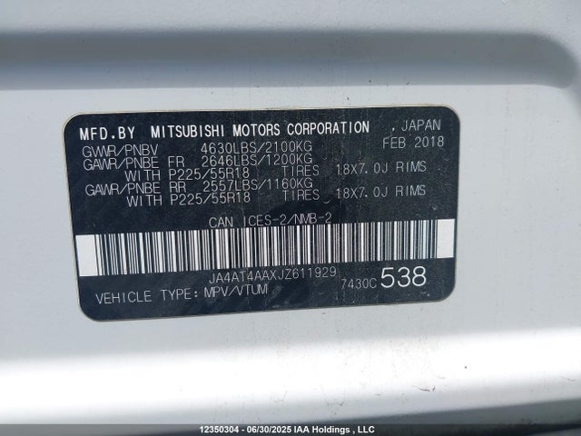 JA4AT4AAXJZ611929 Mitsubishi tc/ic mivec