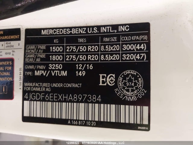 Mercedes-Benz m276 2017 4JGDF6EEXHA897384 Image 19