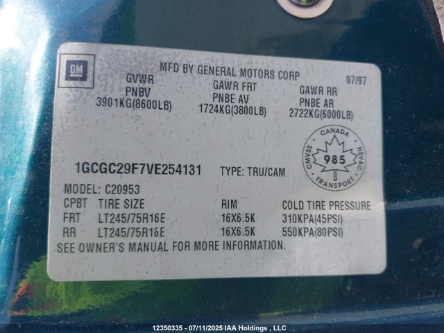 Aukcja sprzedaży 1997 Chevrolet Gmt-400 C2500, vin: 1GCGC29F7VE254131, numer aukcji: 12350335