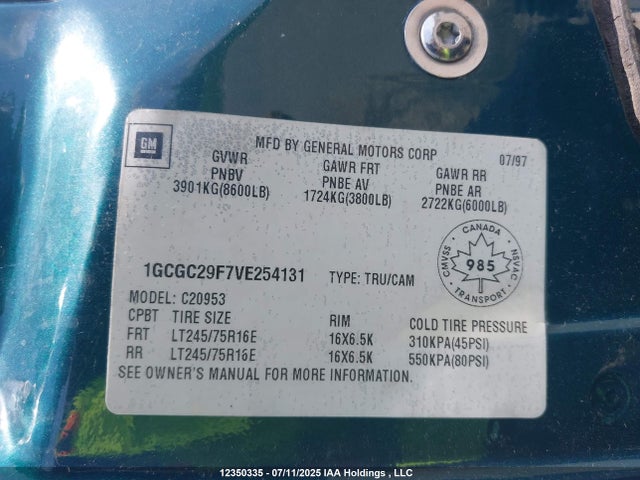 Aukcja sprzedaży 1997 Chevrolet Gmt-400 C2500, vin: 1GCGC29F7VE254131, numer aukcji: 12350335