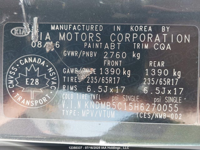 KNDMB5C15H6270055 KIA 2017