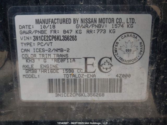 3N1CE2CP6KL356268 Nissan 2019