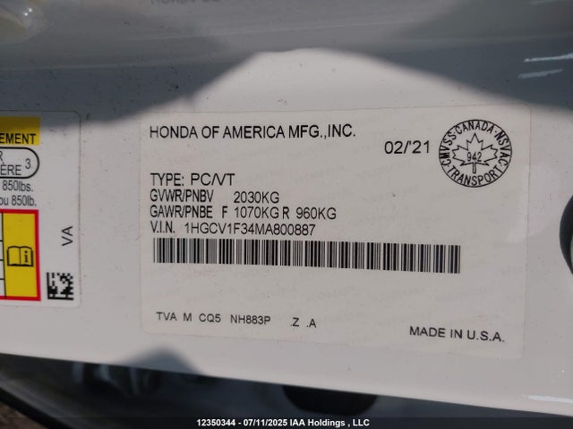 1HGCV1F34MA800887 Honda Accord Sport 1.5t