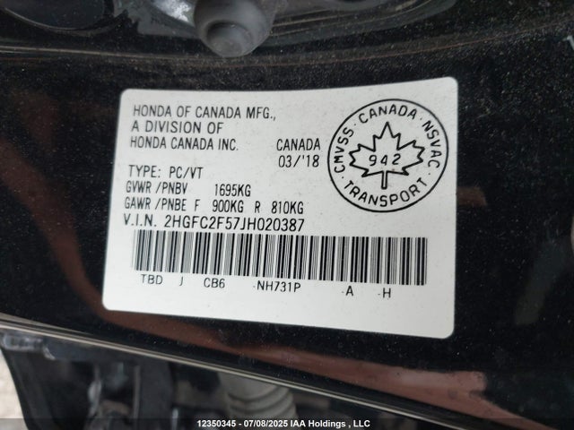 2HGFC2F57JH020387 Honda k20c2