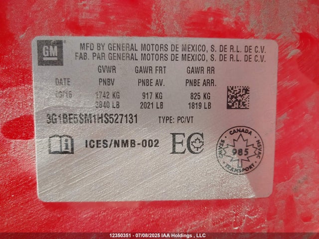 3G1BE5SM1HS527131 Chevrolet le2 -di: direct injection, vvt: variable valve timing, gen, alum