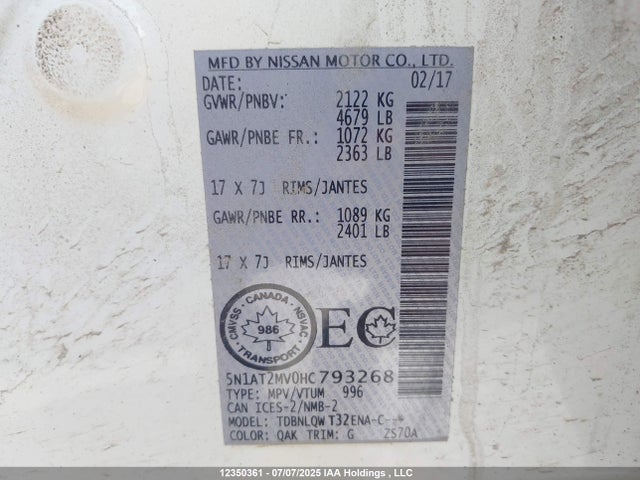 5N1AT2MV0HC793268 Nissan Rogue