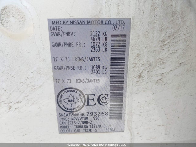 5N1AT2MV0HC793268 Nissan Rogue