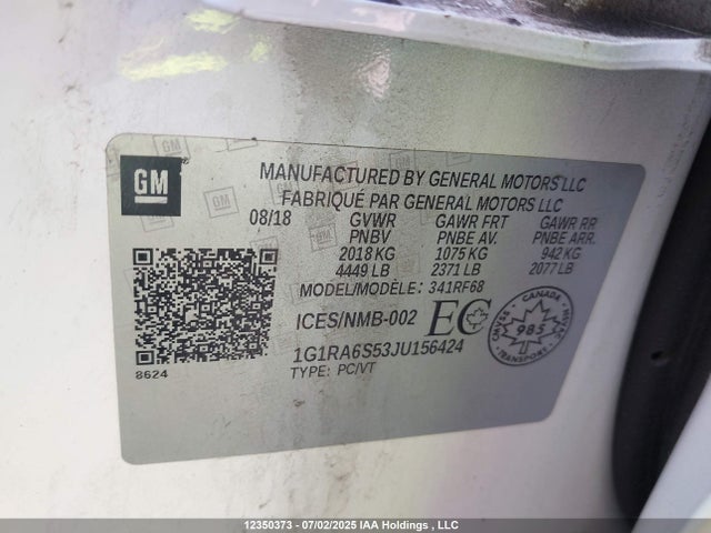 1G1RA6S53JU156424 Chevrolet l3a - direct injection, variable valve timing, hybrid, gen 1