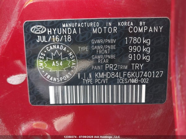 KMHD84LF6KU740127 Hyundai mpi nu