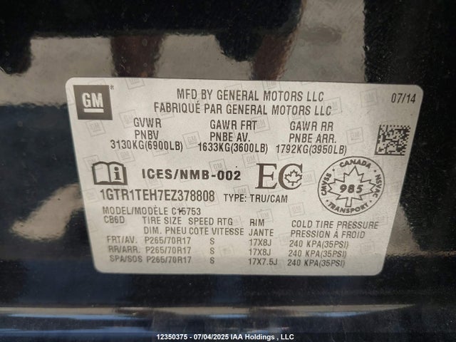 1GTR1TEH7EZ378808 GMC lv3 - vvt, aluminum, e85 max