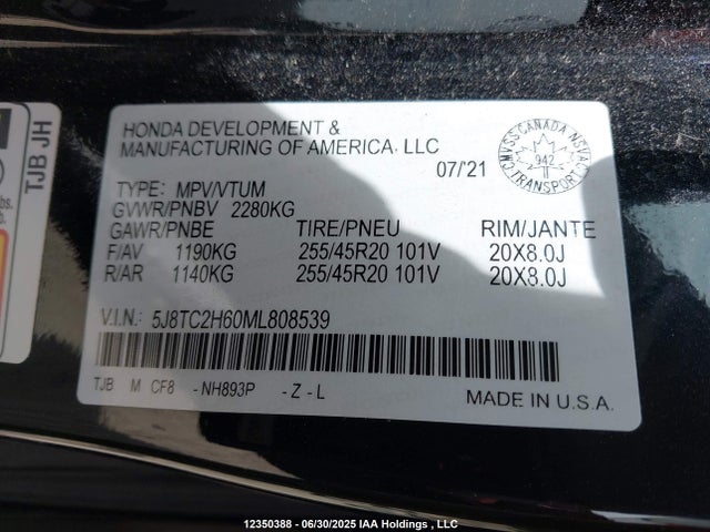 5J8TC2H60ML808539 Acura RDX