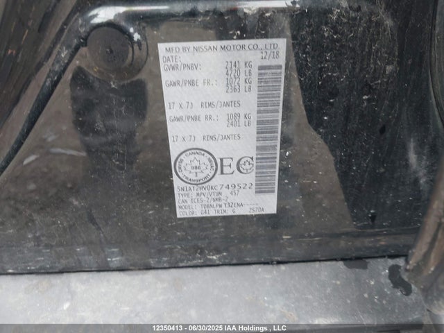 5N1AT2MV0KC749522 Nissan 2019