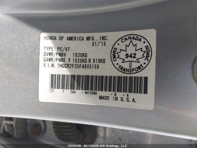 1HGCR2F35FA805156 Honda k24w1