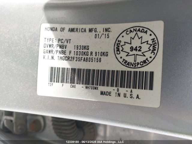 1HGCR2F35FA805156 Honda k24w1