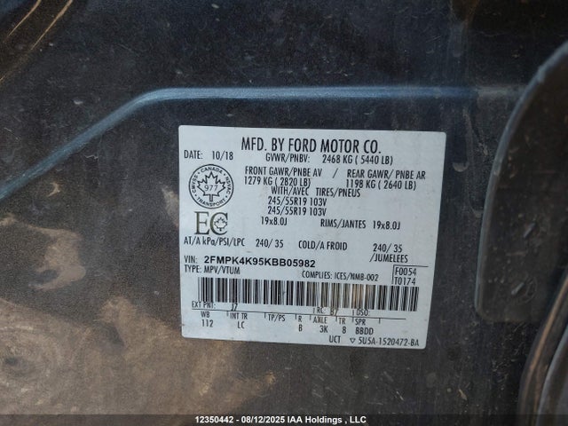 2FMPK4K95KBB05982 Ford 2.0l gtdi w/premium fuel