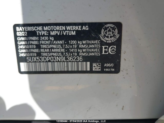 5UX53DP03N9L36236 BMW X3