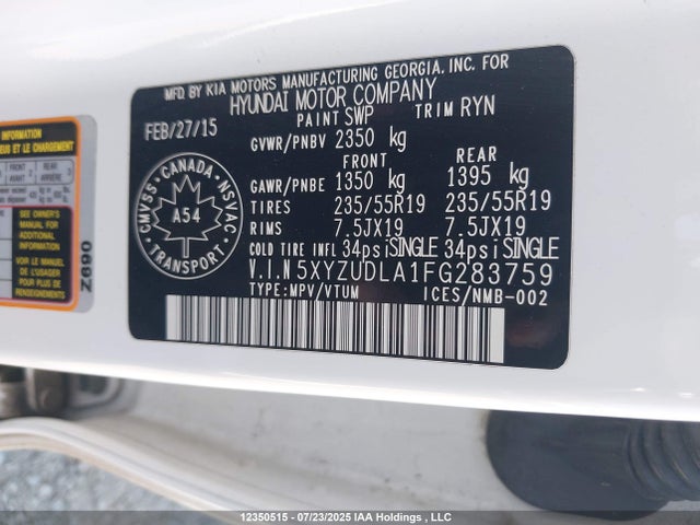 5XYZUDLA1FG283759 Hyundai dohc t-gdi theta-ii