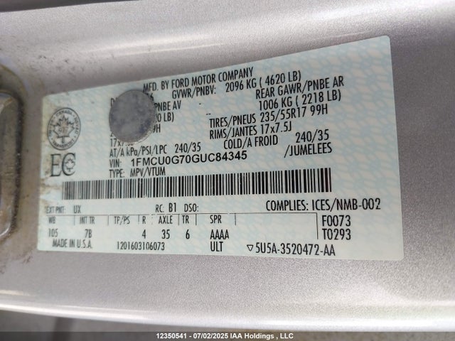 1FMCU0G70GUC84345 Ford Escape