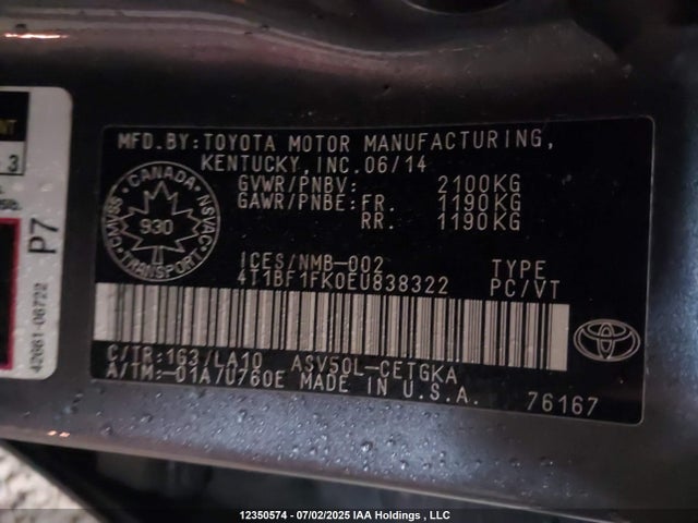 Toyota 2ar-fe 2014 4T1BF1FK0EU838322 Image 9