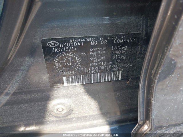 KMHD84LFXHU377694 Hyundai 2017