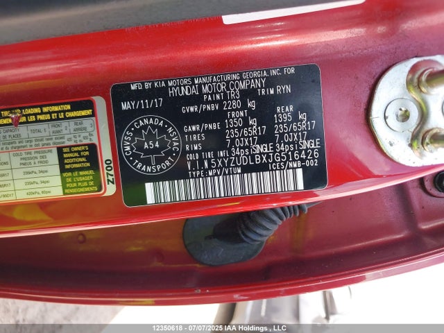 5XYZUDLBXJG516426 Hyundai gdi theta ii