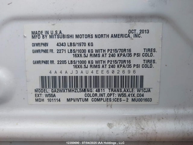 Mitsubishi dohc mivec 2014 4A4AJ3AU4EE602696 Image 9