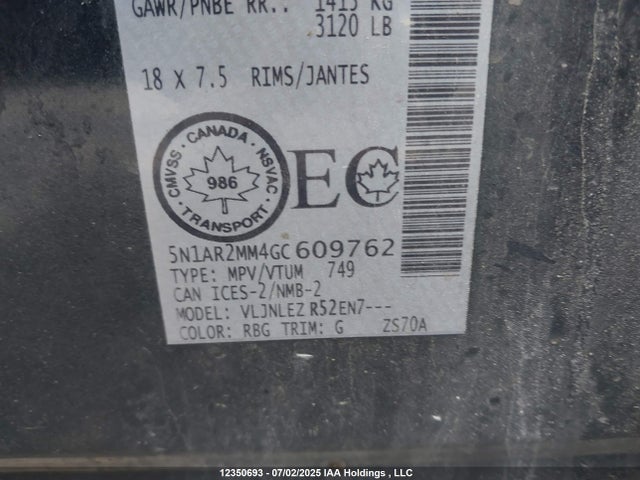 5N1AR2MM4GC609762 Nissan Pathfinder