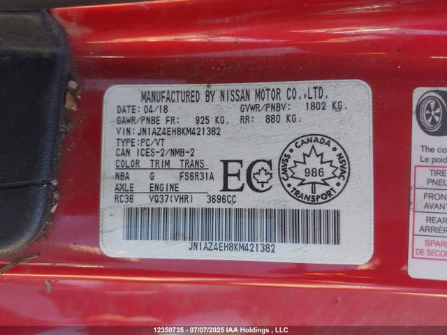 JN1AZ4EH8KM421382 Nissan 2019
