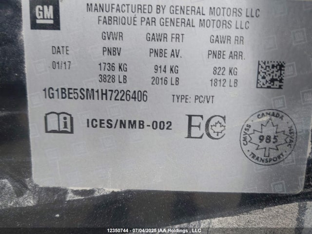 1G1BE5SM1H7226406 Chevrolet le2 -di: direct injection, vvt: variable valve timing, gen, alum
