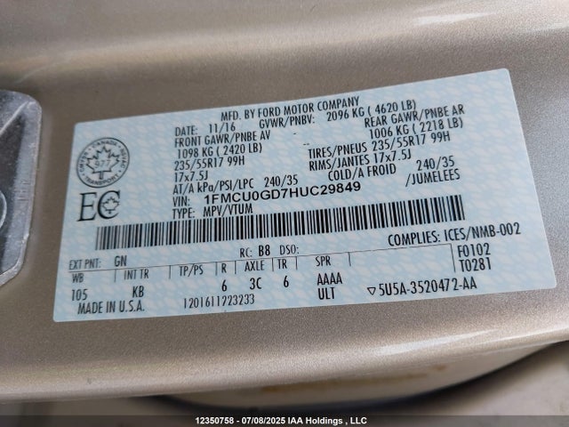1FMCU0GD7HUC29849 Ford gtdi sigma w/premium fuel