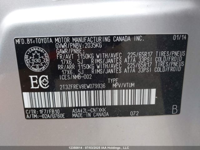 2T3ZFREV8EW079936 Toyota 2ar-fe