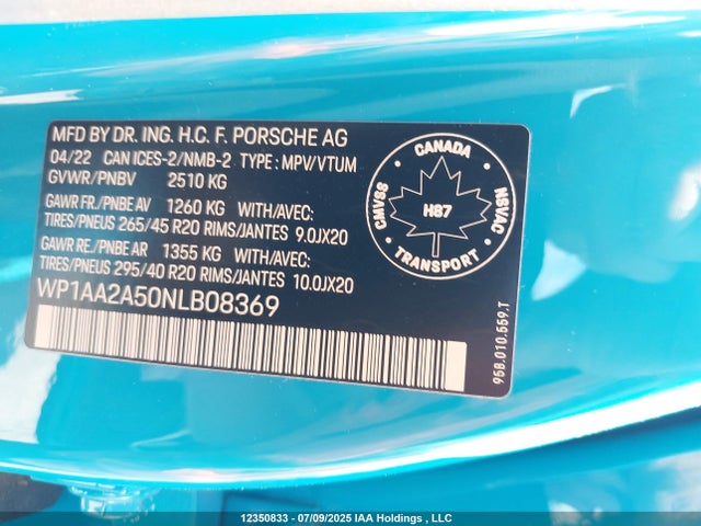 Porsche Macan 2022 WP1AA2A50NLB08369 Image 9