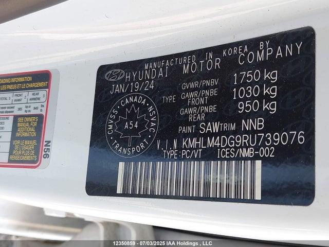 KMHLM4DG9RU739076 Hyundai mpi nu pe