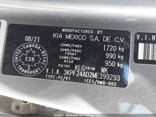 3KPF24AD2ME399293 KIA mpi nu