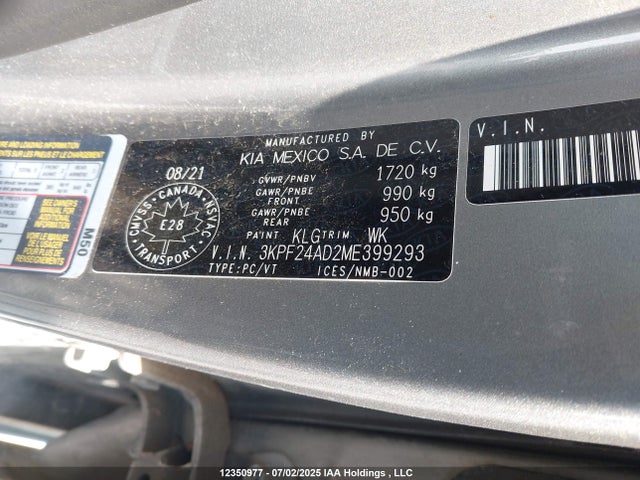 3KPF24AD2ME399293 KIA mpi nu