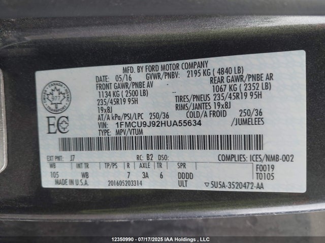 1FMCU9J92HUA55634 Ford Escape
