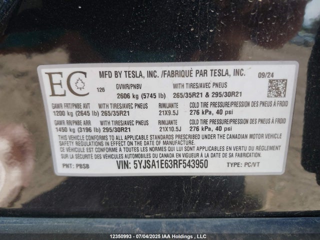 5YJSA1E63RF543950 Tesla Model S Plaid