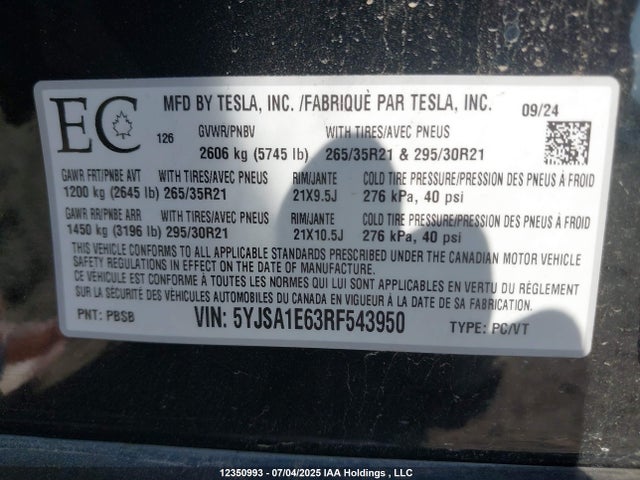 5YJSA1E63RF543950 Tesla Model S Plaid