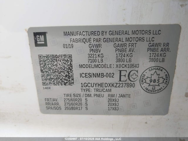 1GCUYHEDXKZ237890 Chevrolet l84 - di, dfm, alum, gen 5, var 2