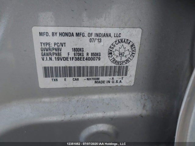 Acura r20a5 2014 19VDE1F38EE400079 Image 9