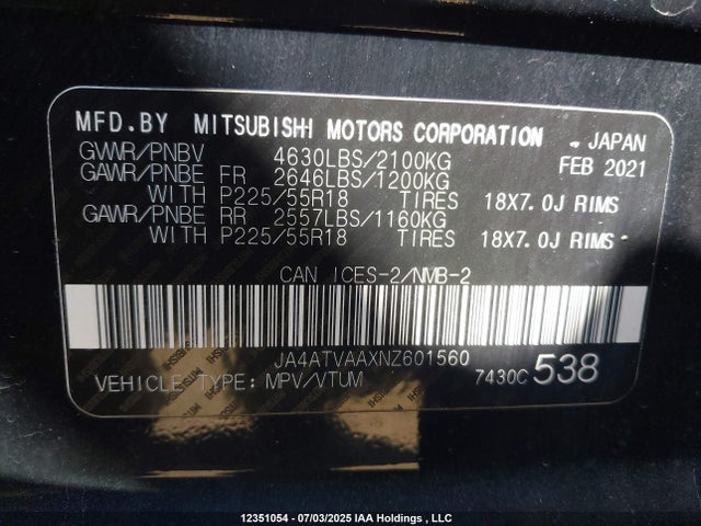 Mitsubishi tc/ic mivec 2022 JA4ATVAAXNZ601560 Image 19