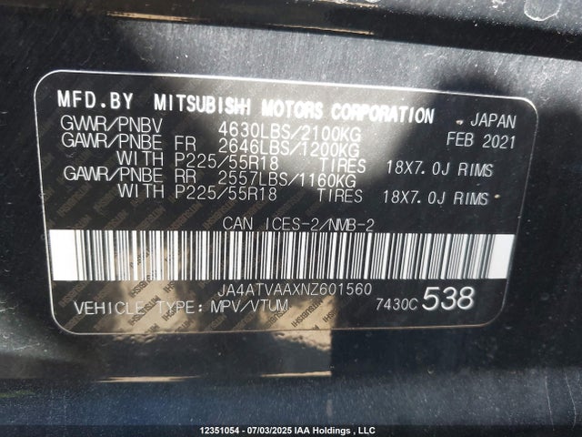 Mitsubishi tc/ic mivec 2022 JA4ATVAAXNZ601560 Image 9