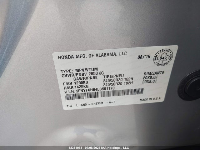 5FNYF6H64LB501170 Honda j35y6