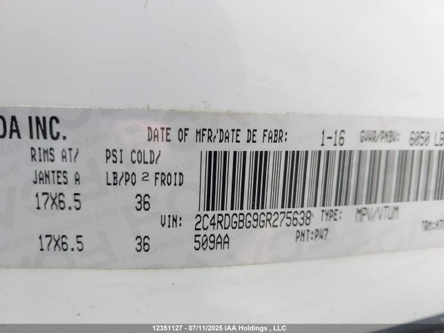 2C4RDGBG9GR275638 Dodge Grand Caravan