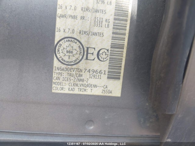 1N6AD0EV7GN749661 Nissan Frontier